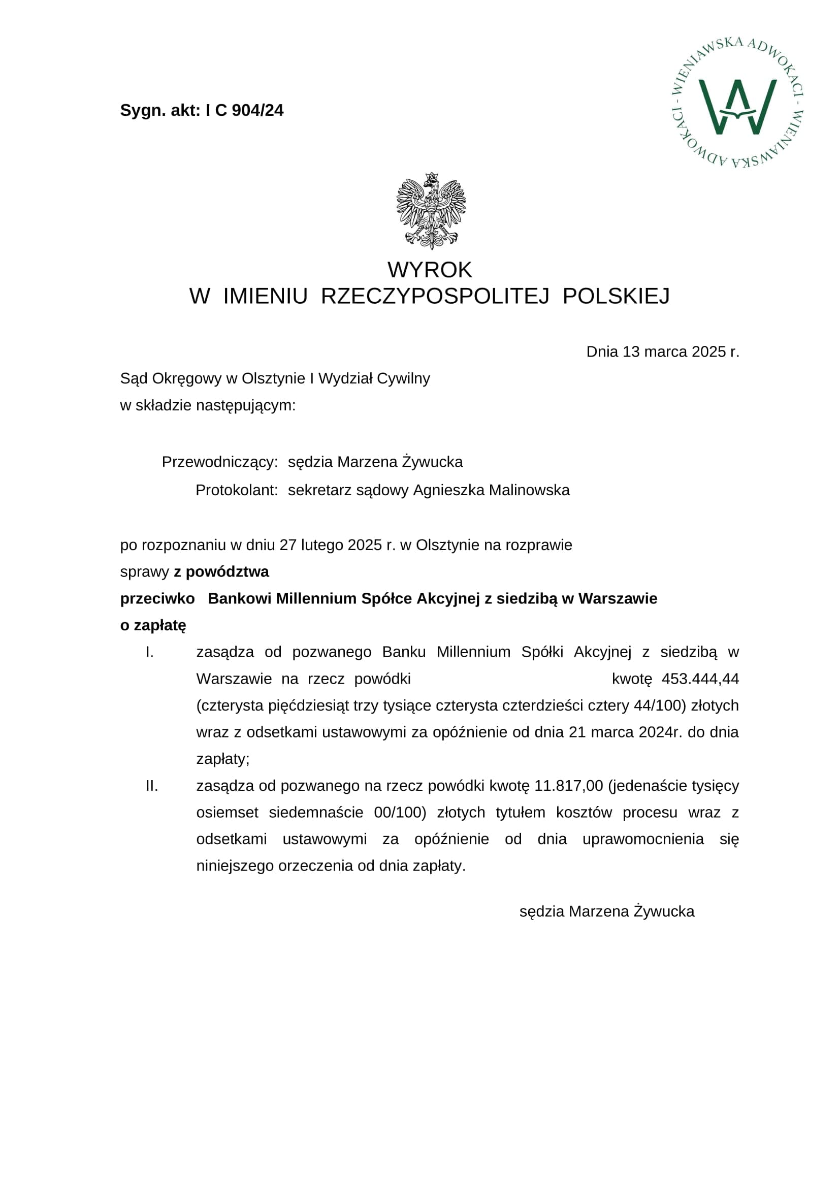 Wyrok — Wyrok nr 1