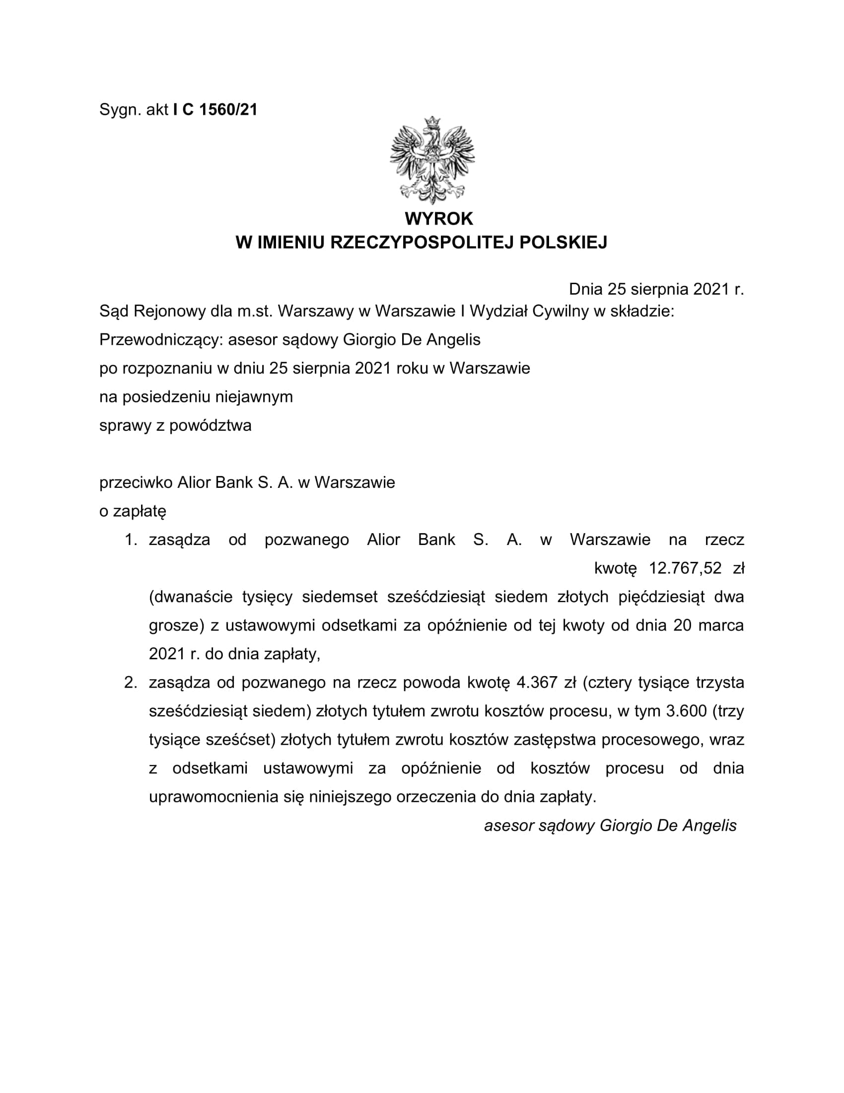 Wyrok — I C 1560/21