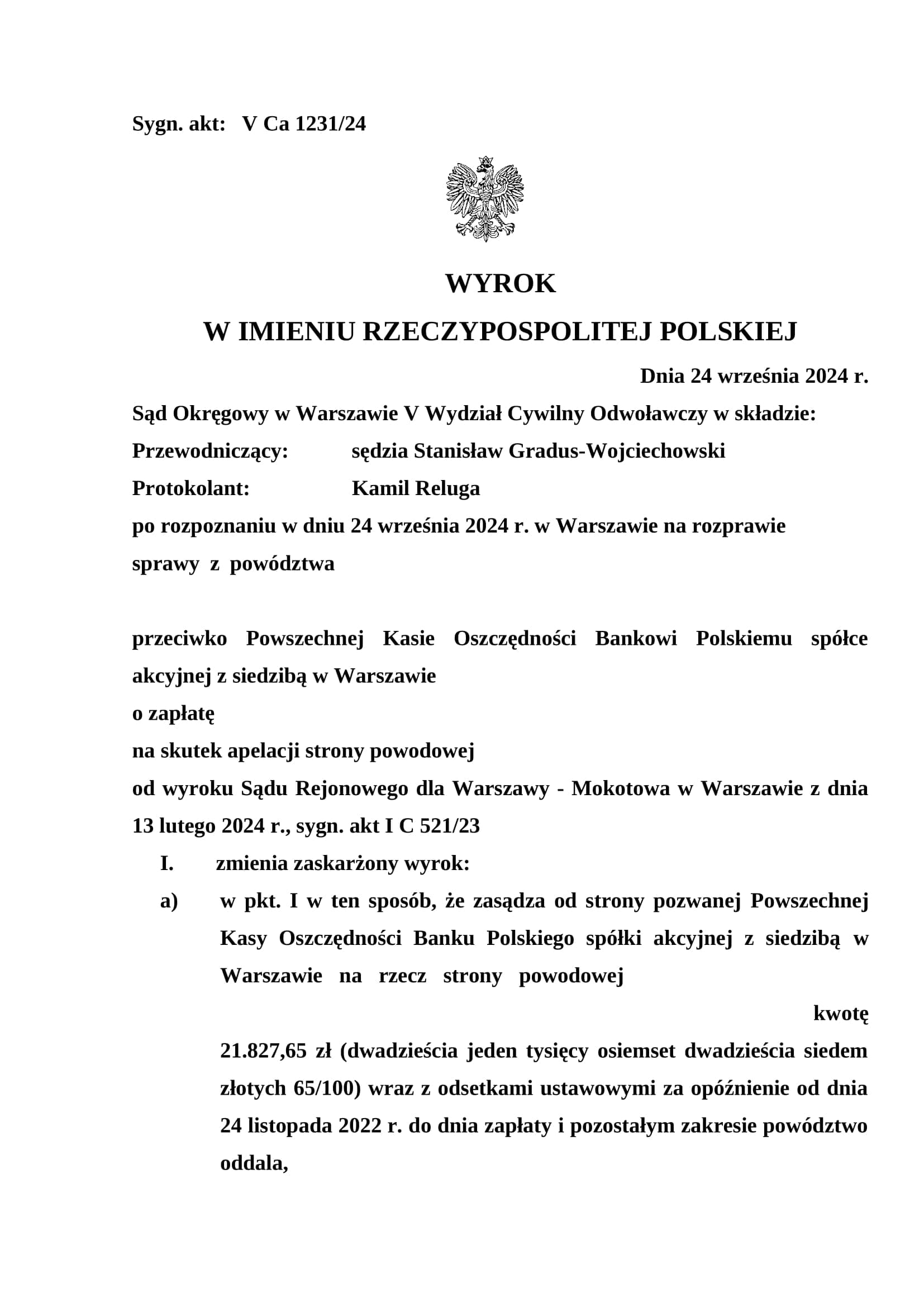 Wyrok — V Ca 1231/24