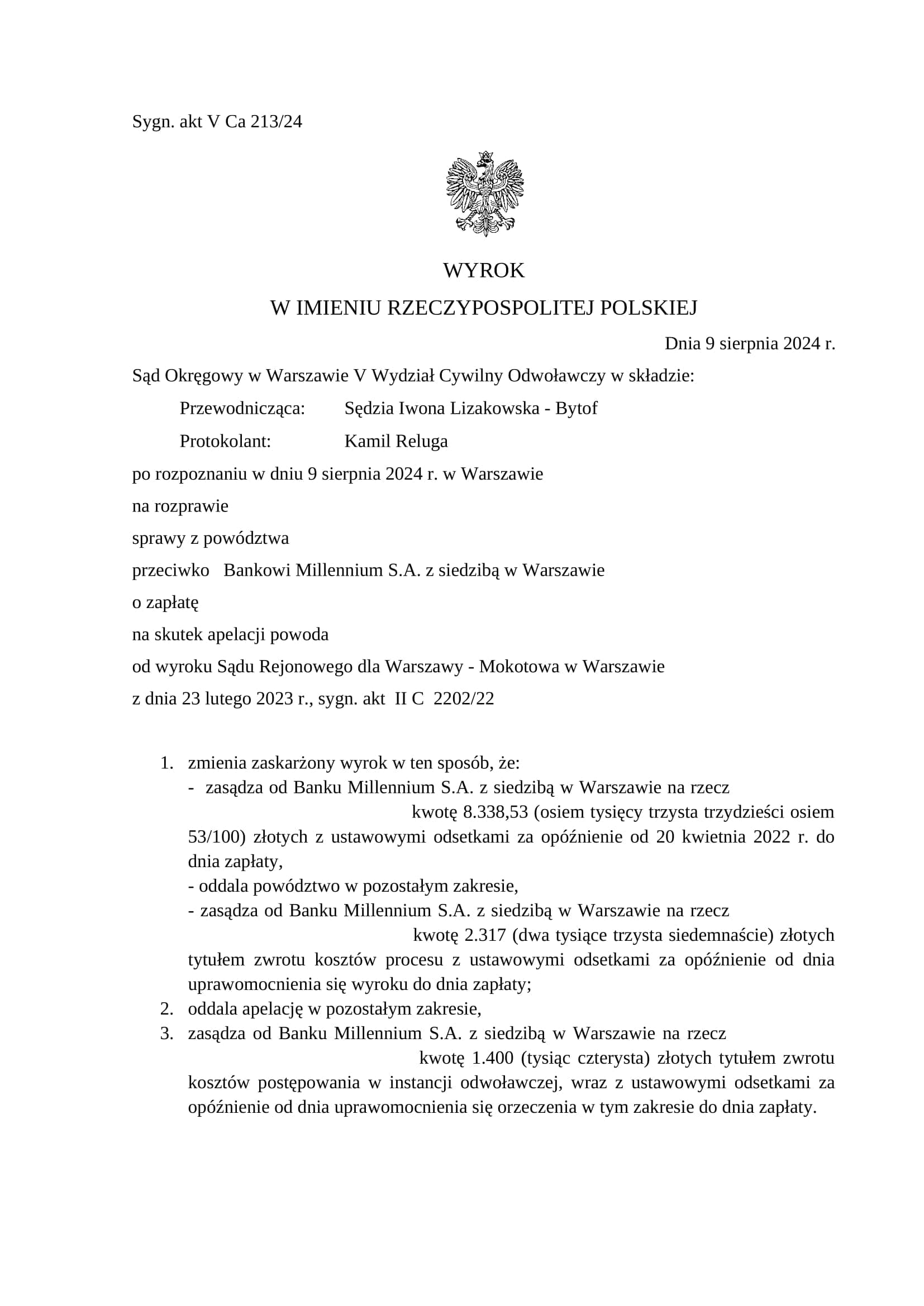 Wyrok — V Ca 213/24
